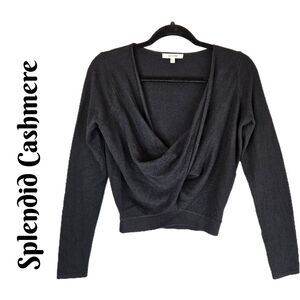 Splendid Womens Cashmere Top Sz XS Black Cropped Long Sleeve Cowl Neck Layer